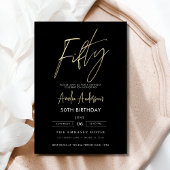 Minimalistisch zwart en goud script 50ste verjaard kaart