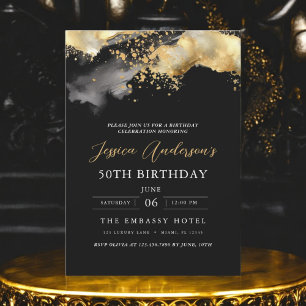 Minimalistisch zwart en goud script 50ste verjaard kaart