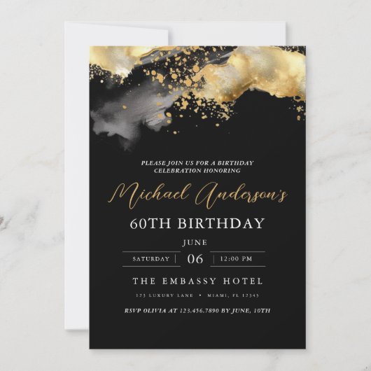 Minimalistisch zwart en goud script 60ste verjaard kaart (Voorkant)