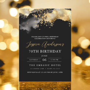Minimalistisch zwart en goud script 70ste verjaard kaart