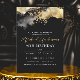 Minimalistisch zwart en goud script 70ste verjaard kaart