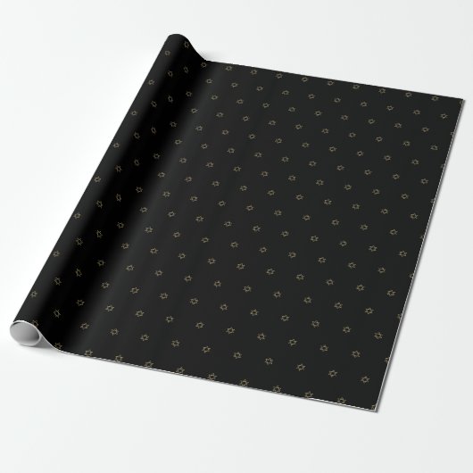 Minimalistisch zwart en goud Star of David patroon Cadeaupapier (Uitgerold)