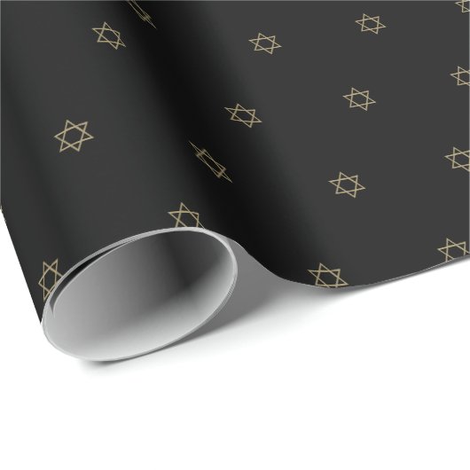 Minimalistisch zwart en goud Star of David patroon Cadeaupapier (Rol Hoek)