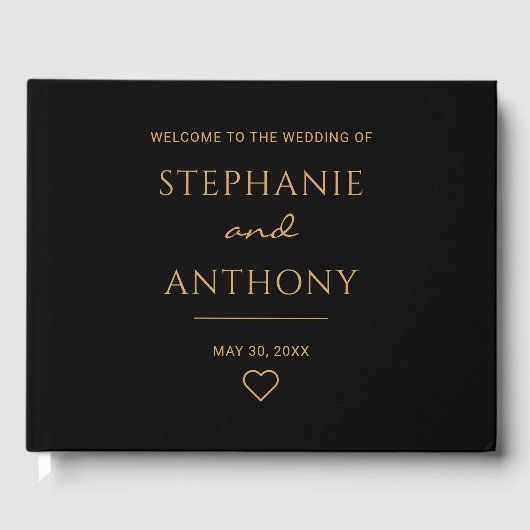 Minimalistisch zwart en gouden hedendaags huwelijk gastenboek (Voorkant)