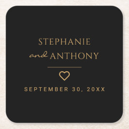 Minimalistisch zwart en gouden hedendaags huwelijk kartonnen onderzetters