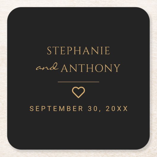 Minimalistisch zwart en gouden hedendaags huwelijk kartonnen onderzetters (Voorkant)