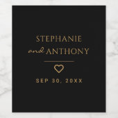 Minimalistisch zwart en gouden hedendaags huwelijk wijn etiket (Enkel label)