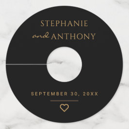 Minimalistisch zwart en gouden hedendaags huwelijk wijnglaslabel