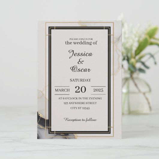 Minimalistisch zwart en gouden huwelijk kaart (Staand voorkant)