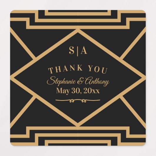 Minimalistisch zwart en gouden kunst Deco Wedding Labels (Design 1)