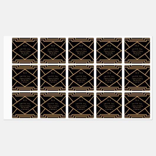 Minimalistisch zwart en gouden kunst Deco Wedding Labels (Vel)