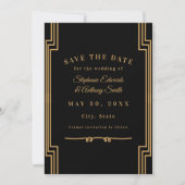 Minimalistisch zwart en gouden kunst Deco Wedding Save The Date (Voorkant)