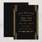 Minimalistisch zwart en gouden kunst Deco Wedding Save The Date (Voorkant / Achterkant)