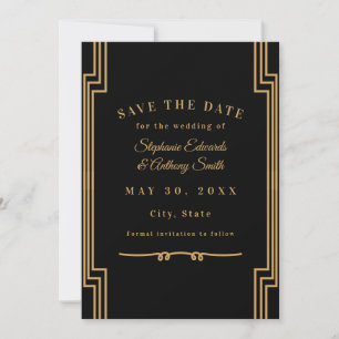 Minimalistisch zwart en gouden kunst Deco Wedding Save The Date