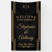 Minimalistisch zwart en gouden kunst Deco Wedding Spandoek (Verticaal)