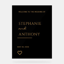 Minimalistisch zwart en goudhartmodern huwelijk acryl bord