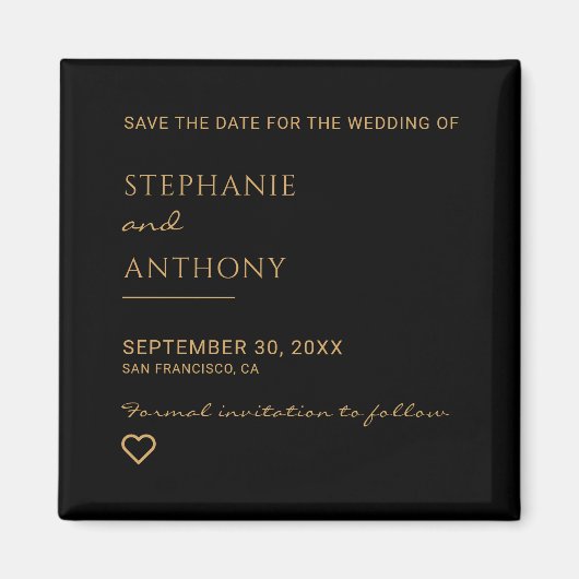 Minimalistisch zwart en goudhartmodern huwelijk magneet (Voorkant)