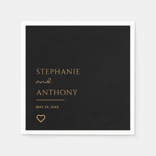 Minimalistisch zwart en goudhartmodern huwelijk servet (Voorkant)