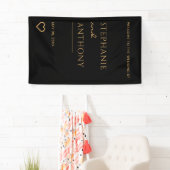 Minimalistisch zwart en goudhartmodern huwelijk spandoek (Insitu)