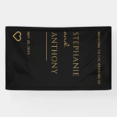 Minimalistisch zwart en goudhartmodern huwelijk spandoek (Horizontaal)