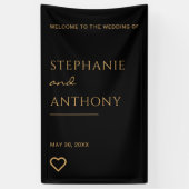 Minimalistisch zwart en goudhartmodern huwelijk spandoek (Verticaal)