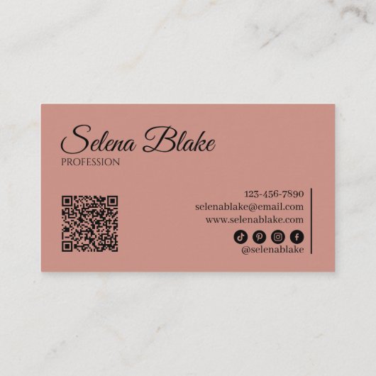 Minimalistisch zwart en roze | Moderne QR-code Visitekaartje (Achterkant)