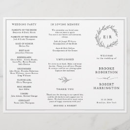 Minimalistisch zwart en wit blad bruiloft programm