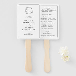 Minimalistisch zwart en wit blad huwelijksprogramm handwaaier