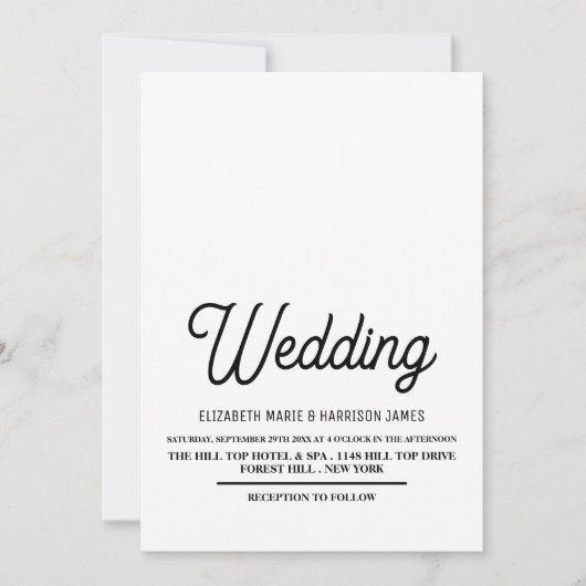 Minimalistisch - zwart en wit - bruiloft kaart (Voorkant)