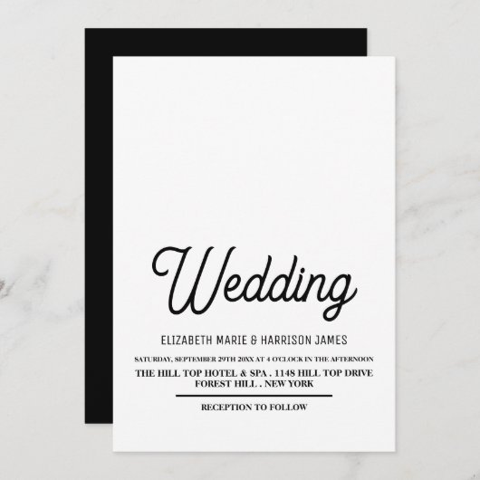 Minimalistisch - zwart en wit - bruiloft kaart (Voorkant / Achterkant)