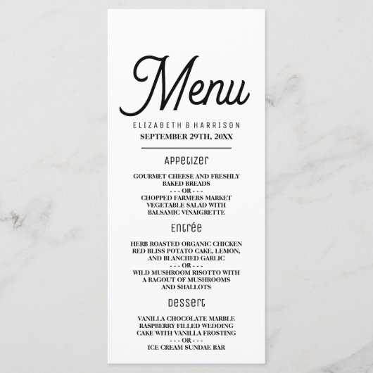 Minimalistisch - zwart en wit - bruiloft menu