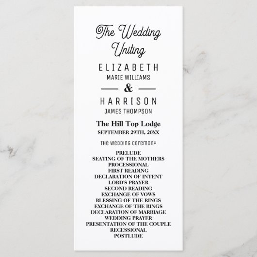 Minimalistisch - zwart en wit - bruiloft programmakaart (Voorkant)