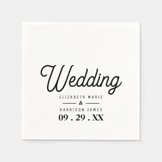 Minimalistisch - zwart en wit - bruiloft servet (Voorkant)