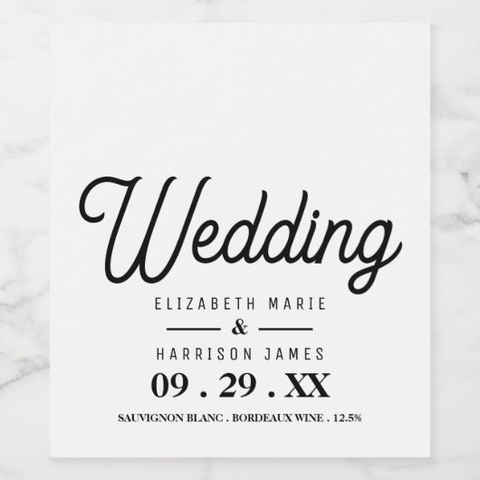 Minimalistisch - zwart en wit - bruiloft wijn etiket (Enkel label)