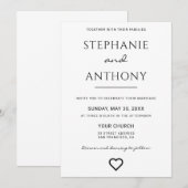 Minimalistisch zwart en wit heart modern huwelijk kaart (Voorkant / Achterkant)