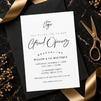 Minimalistisch Zwart en Wit Logo Grootse Opening Kaart