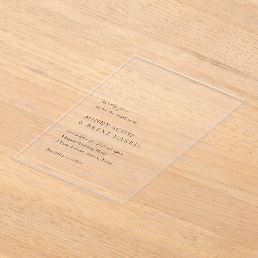 Minimalistisch zwart en wit modern huwelijk acryl uitnodigingen (Laagn)