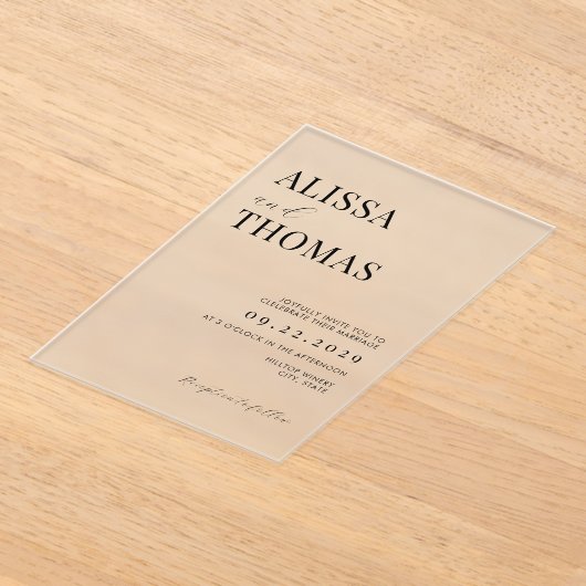 Minimalistisch zwart en wit modern huwelijk acryl uitnodigingen (Laagn)