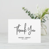 Minimalistisch zwart en wit modern huwelijk bedankkaart (Staand voorkant)