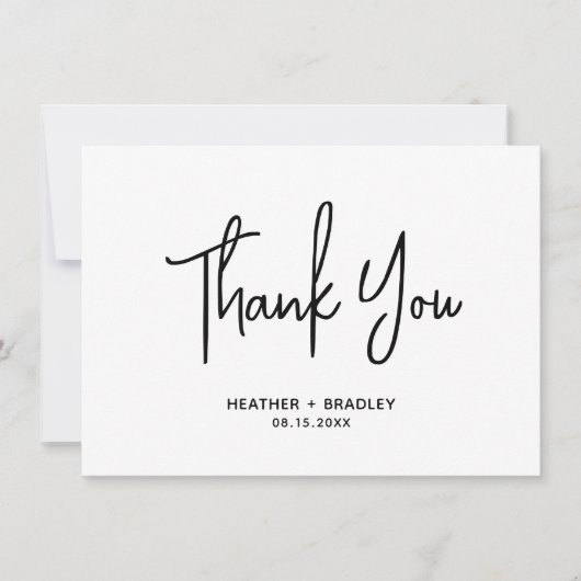 Minimalistisch zwart en wit modern huwelijk bedankkaart (Voorkant)
