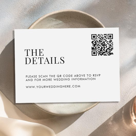 Minimalistisch zwart en wit modern huwelijk informatiekaartje