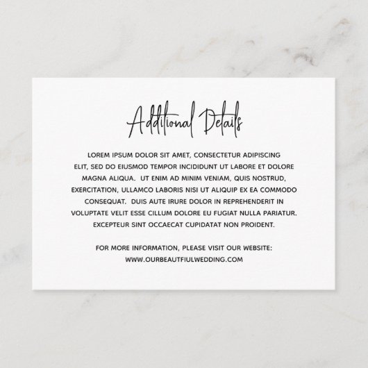 Minimalistisch zwart en wit modern huwelijk informatiekaartje (Voorkant)