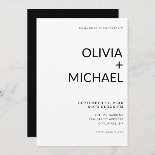Minimalistisch zwart en wit modern huwelijk kaart (Voorkant / Achterkant)