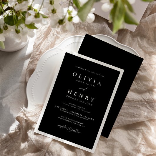 Minimalistisch zwart en wit modern huwelijk kaart