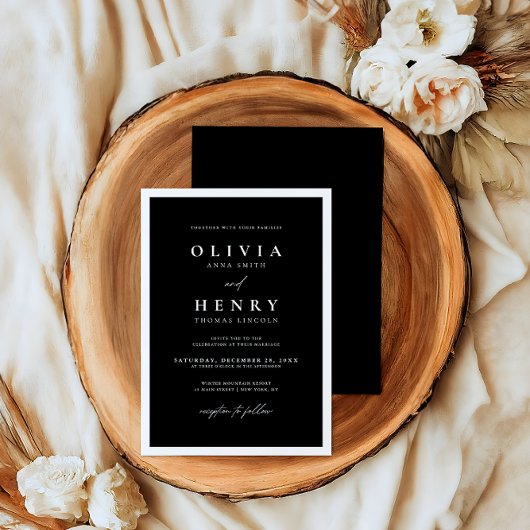 Minimalistisch zwart en wit modern huwelijk kaart