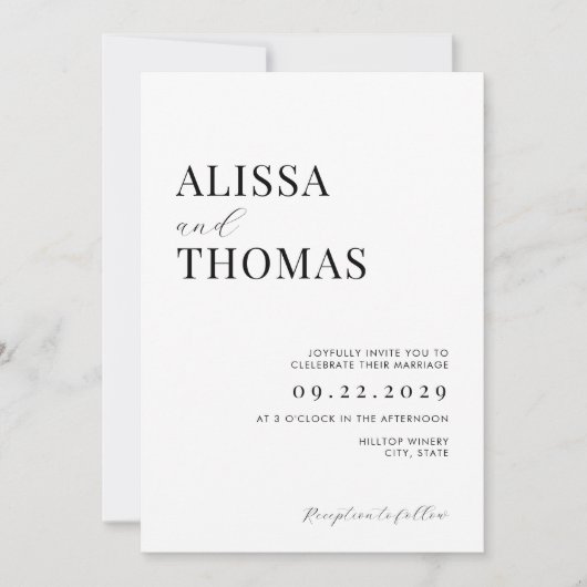 Minimalistisch zwart en wit modern huwelijk kaart (Voorkant)