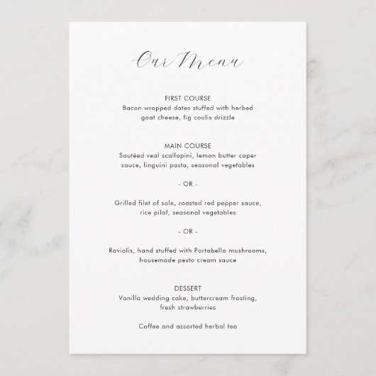 Minimalistisch zwart en wit modern huwelijk menu (Voorkant)