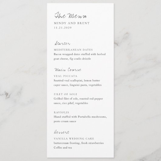 Minimalistisch zwart en wit modern huwelijk menu (Voorkant)