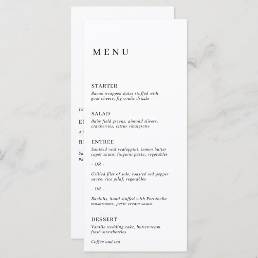Minimalistisch zwart en wit modern huwelijk menu (Voorkant / Achterkant)