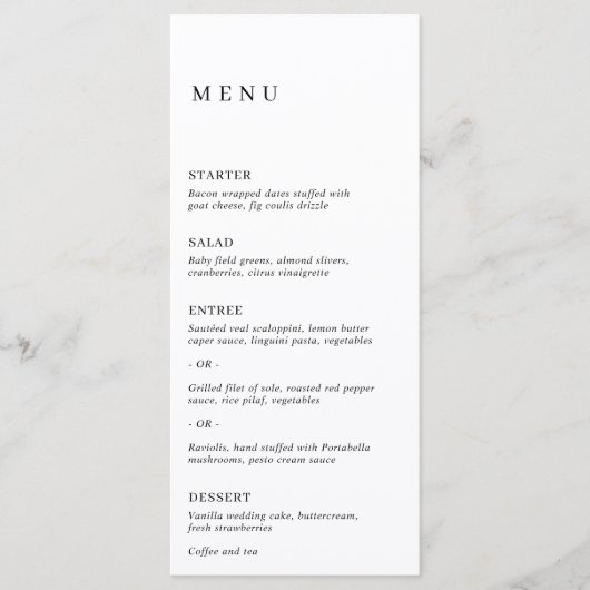 Minimalistisch zwart en wit modern huwelijk menu (Voorkant)